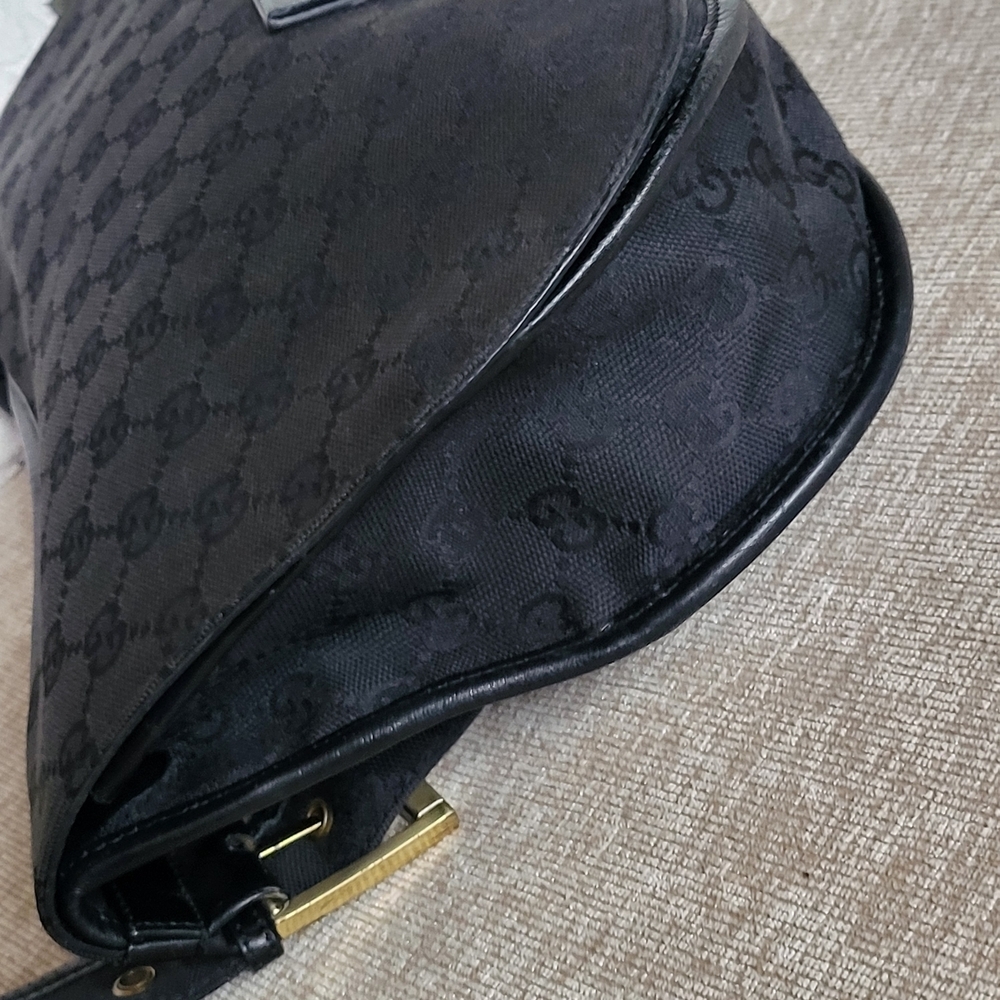 Gucci Black GG Canvas Monogram and Leather Shoulder Bag..Authentic w/ COA... - Picture 8 of 16
